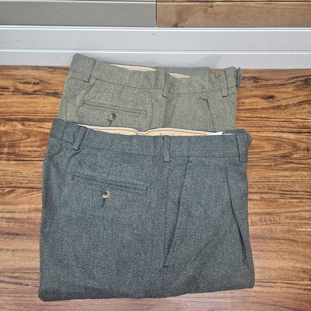 Gant Mens Pleated Cuffed Twill Pants 2 Pair Bundle Olive/Grey 33x32 Cotton